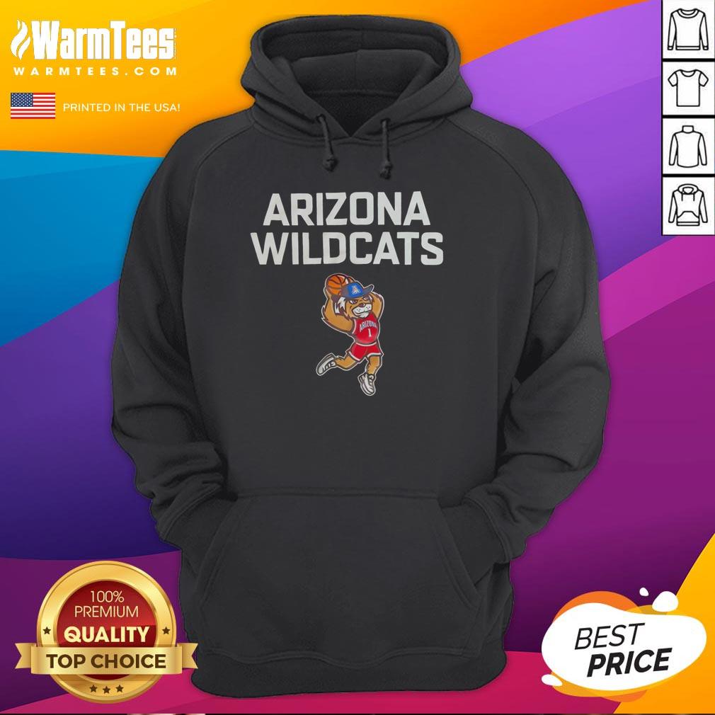 Alt Text: Original Arizona Wildcats mascot Wilbur on a basketball team hoodie, showcasing team spirit and vibrant colors.