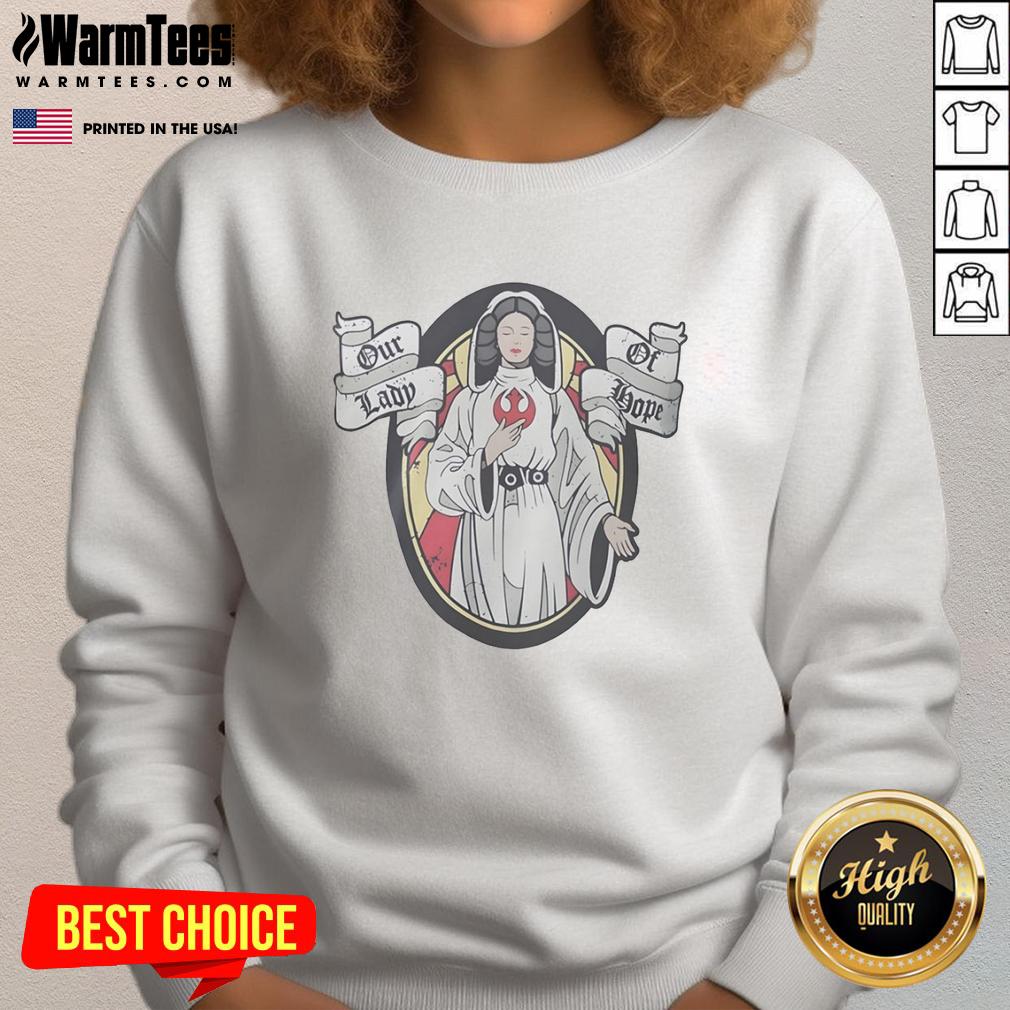 Original Princess Leia from Star Wars Our Lady of Hope sweatshirt featuring a unique design and vibrant colors.