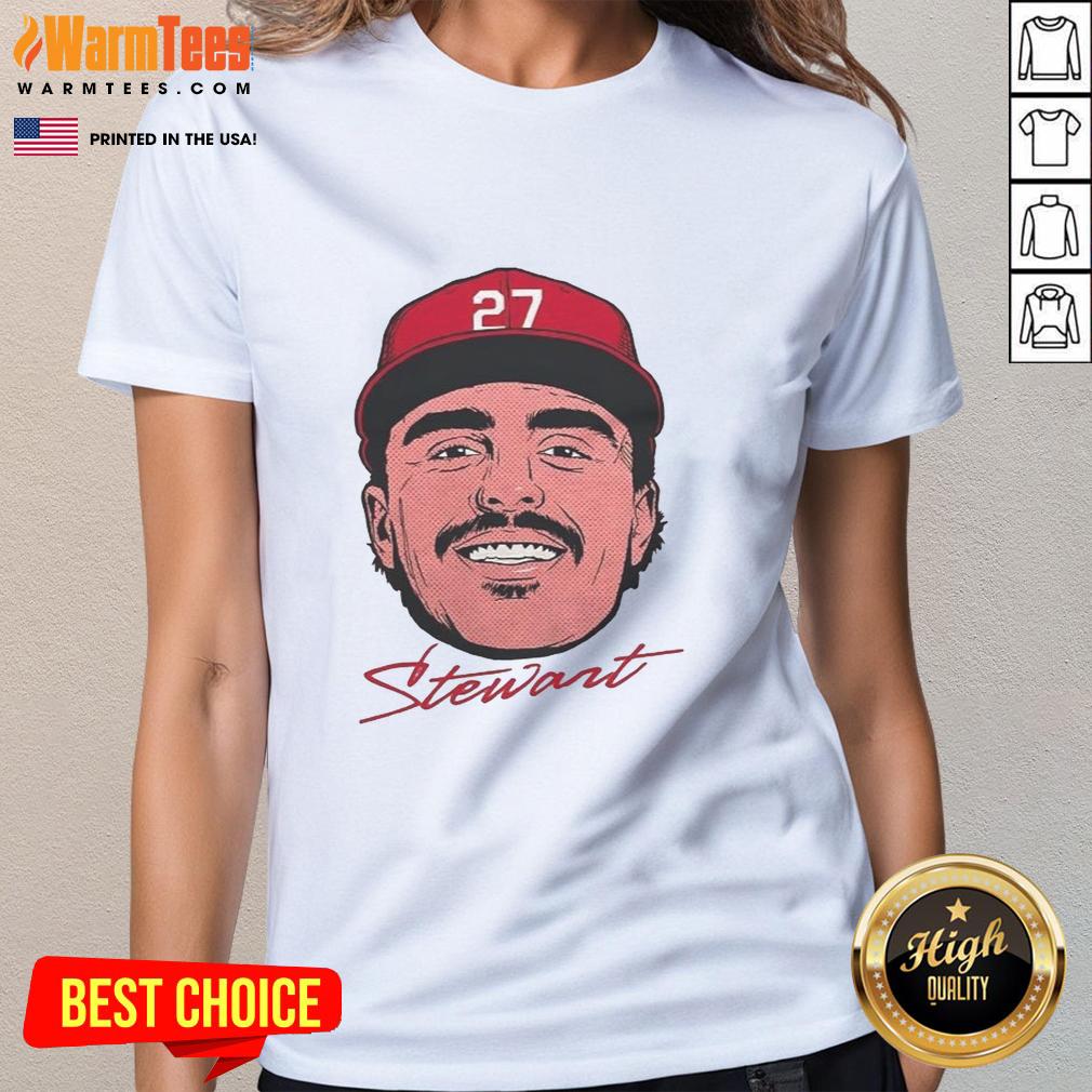 Original Sal Stewart Cincinnati Reds MLB Big Face Signature Ladies Tee featuring a bold design and vibrant team colors.