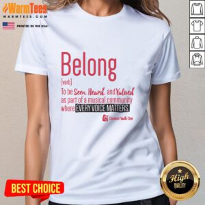 Alt Text: Premium Cincinnati Youth Choir Belong ladies tee featuring a stylish design for choir supporters and enthusiasts.