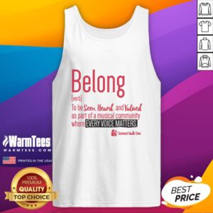 Premium Cincinnati Youth Choir Belong Tank Top featuring vibrant design and comfortable fit for young choir members.