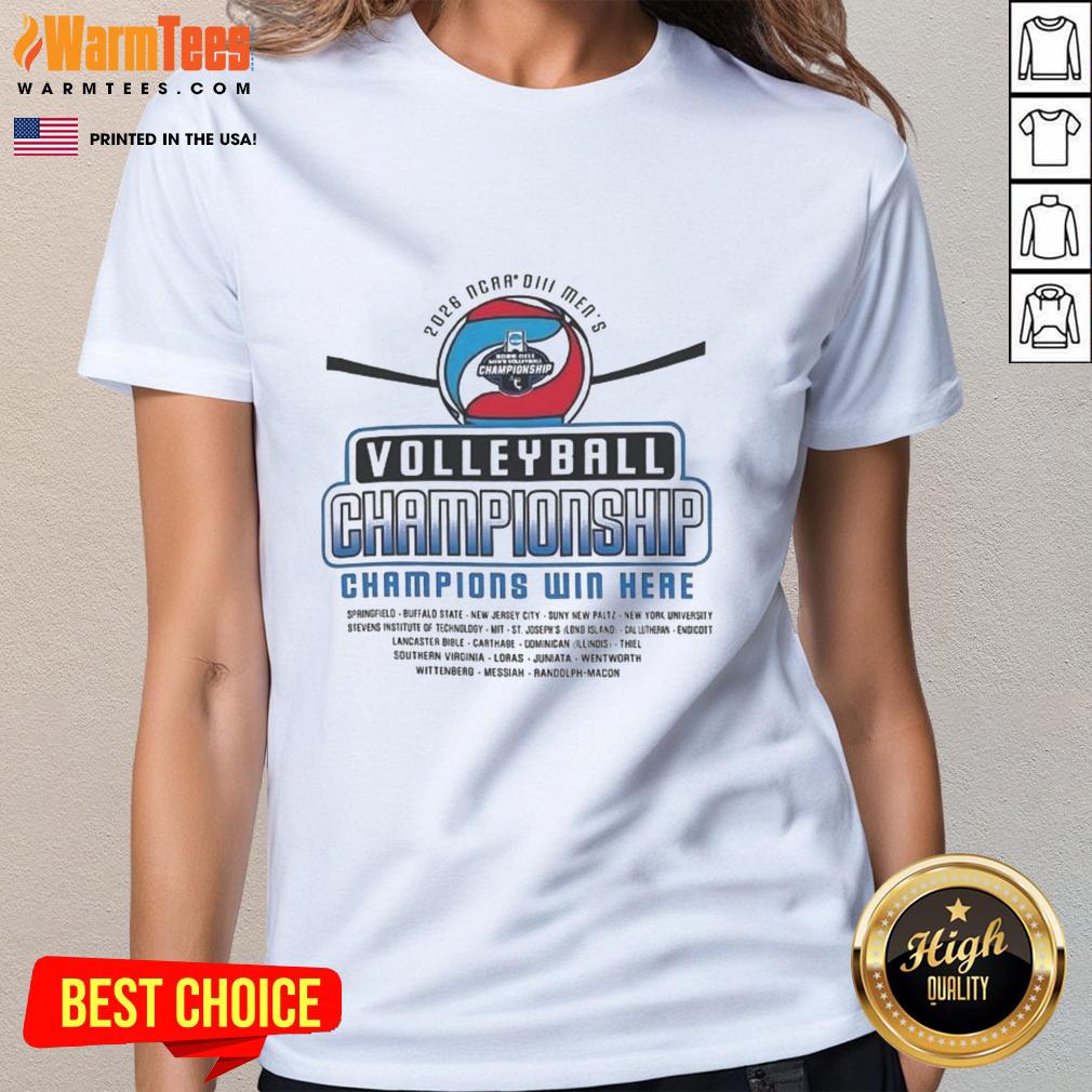Premium Division III Men's Volleyball 1st Round Championship Win - Here Ladies Tee featuring team logo and vibrant design.