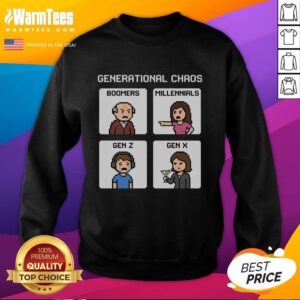 Good Generational Chaos sweatshirt featuring Boomers, Millennials, Gen Z, and Gen X in a colorful, trendy design.