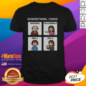 Good Generational Chaos T-Shirt featuring Boomers, Millennials, Gen Z, and Gen X designs for a fun, trendy look.