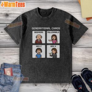Good Generational Chaos T-Shirt featuring Boomers, Millennials, Gen Z, and Gen X designs for a trendy, casual look.