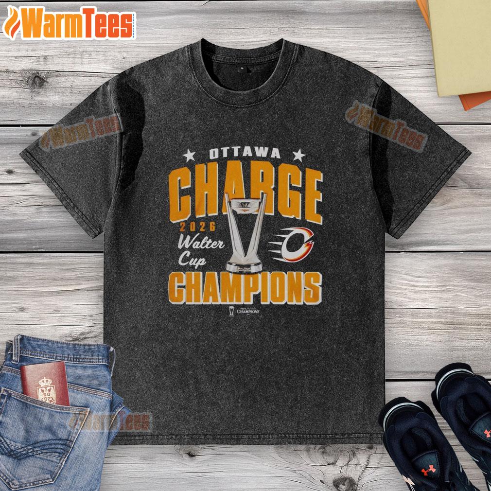 Original Ottawa Charge 2026 PWHL Walter Cup Champions washed t-shirt featuring team logo and celebratory design.