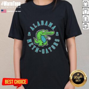 Premium Alabama Meth Gators cartoon design on a ladies tee, featuring colorful gators in a humorous style.
