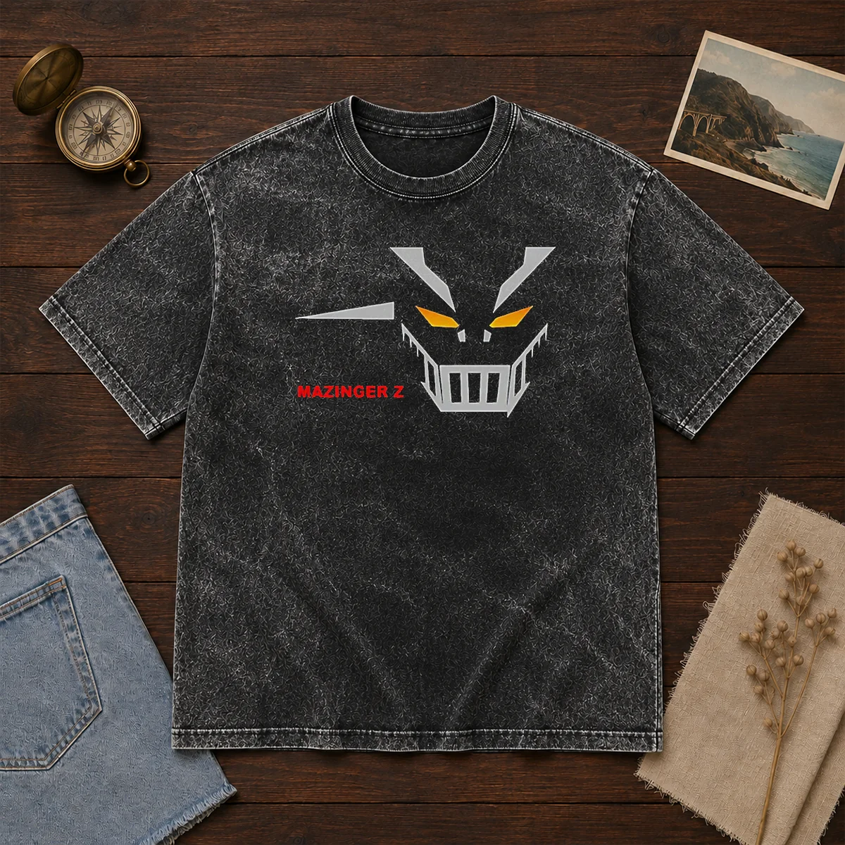 Awesome Mazinger Z Robot Face Logo Washed T-Shirt