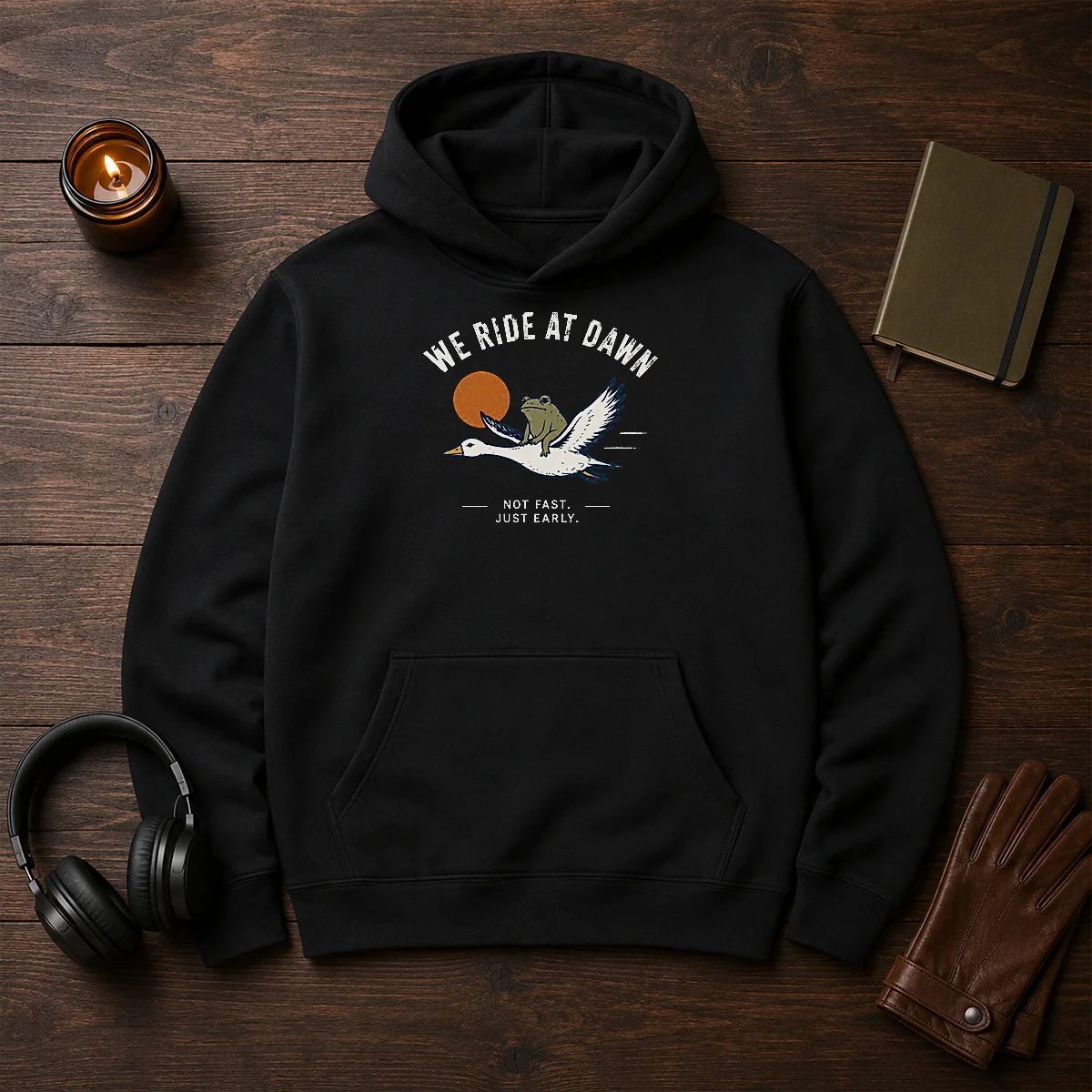 Awesome We Ride At Dawn Not Fast Just Early Duck Frog Hoodie