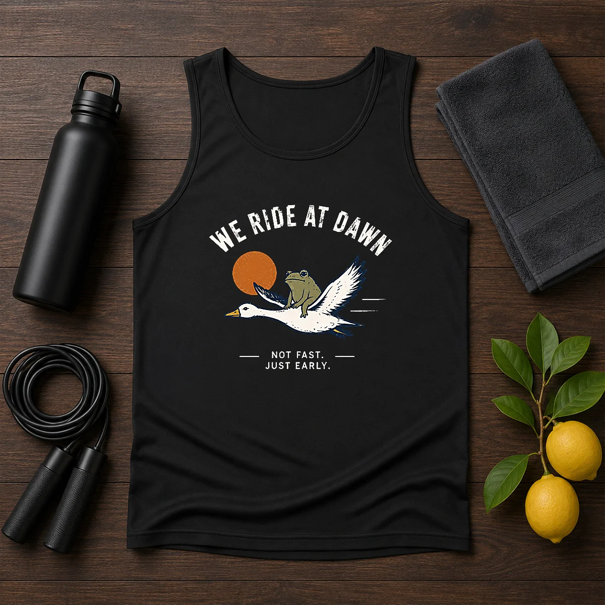 Awesome We Ride At Dawn Not Fast Just Early Duck Frog Tank Top