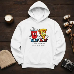 Funny A Soda And Pizza Is The New ASAP Hoodie in black, featuring bold white text graphic on front