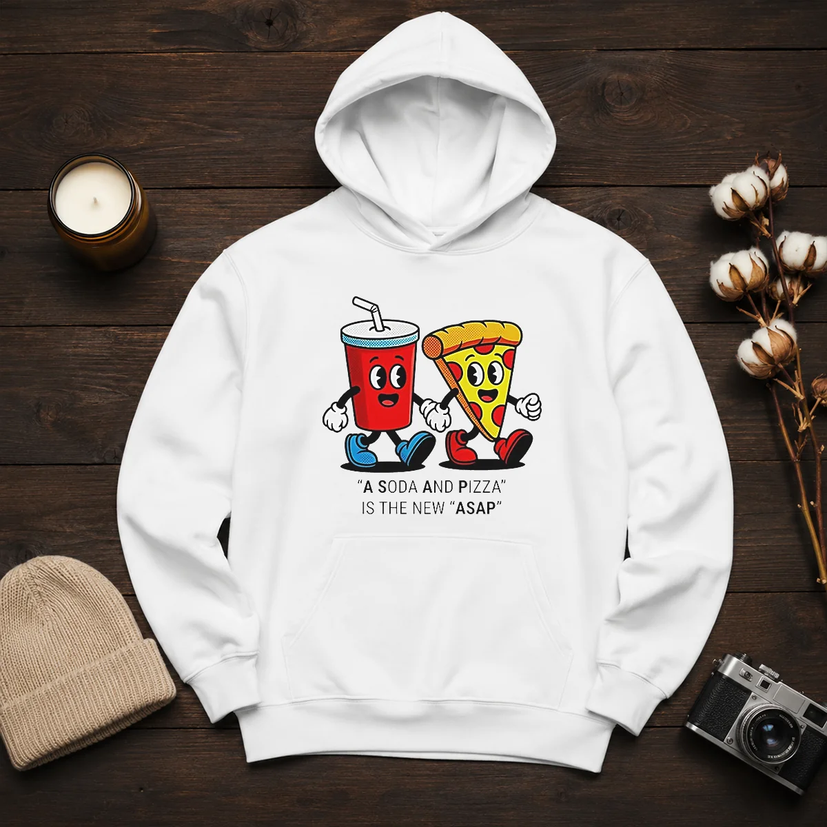 Funny A Soda And Pizza Is The New ASAP Hoodie in black, featuring bold white text graphic on front