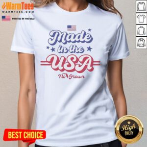 Funny Made In The USA Flo Grown American Flag Patriotic Stars Text Design ladies tee featuring vibrant stars and stripes.
