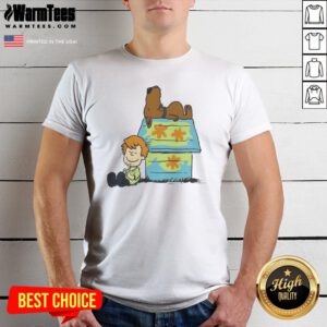 Funny Shaggy Rogers Scooby Doo Peanuts Crossover Mystery Machine Doghouse shirt on a white background, short sleeve cotton tee