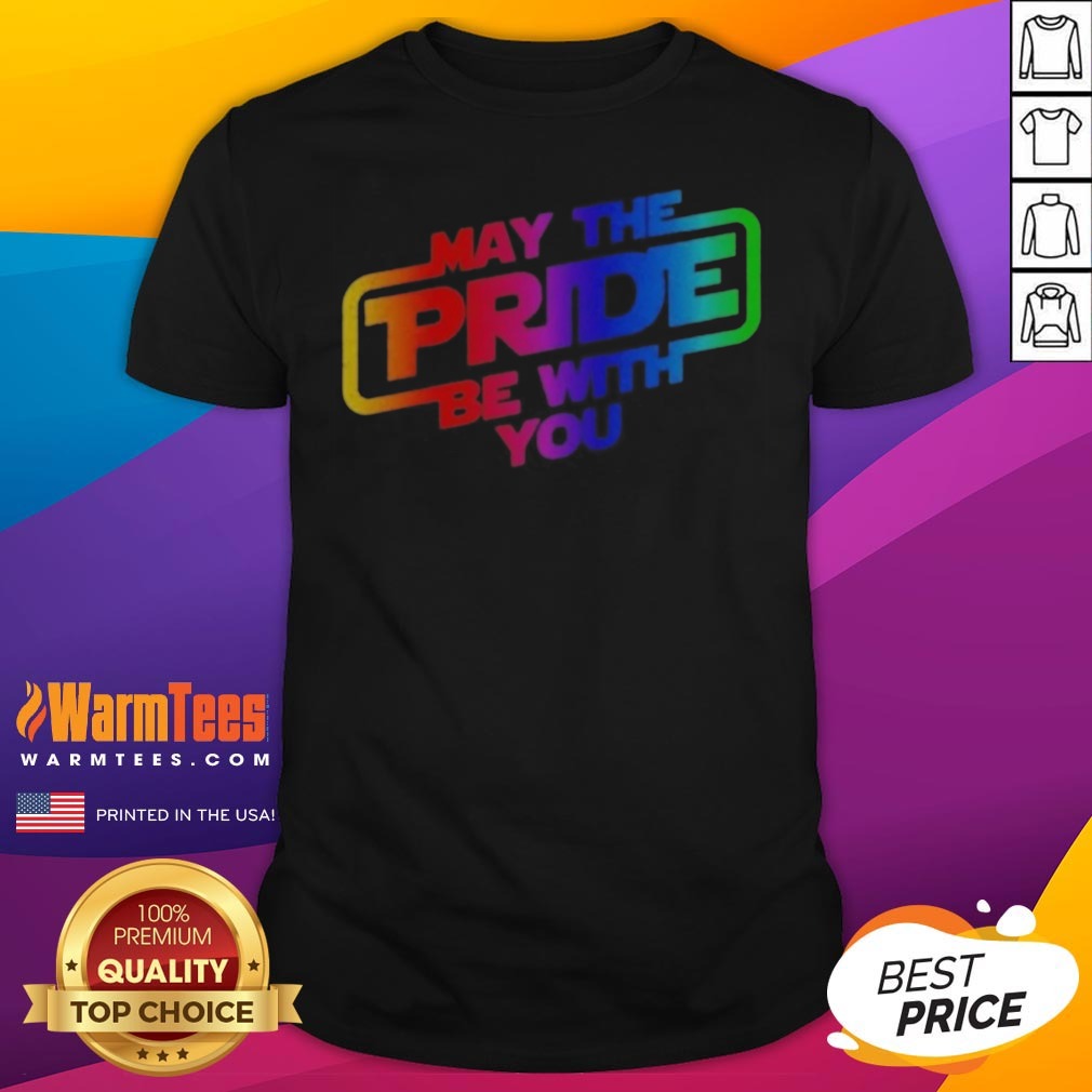 Funny Star Wars May The Pride Be With You LGBTQ Pride Rainbow Graphic shirt on Classic Shirt Funny Star Wars May The Pride Be With You LGBTQ Pride Rainbow Graphic shirt shown as a classic shirt preview