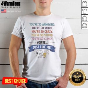 Good Snoopy And Woodstock You'Re So Annoying You'Re So Weird You'Re So Crazy You'Re So Stupid shirt displayed on a flat lay