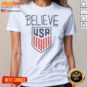 Good Ted Lasso Believe USA National Soccer Ladies Shirt featuring patriotic design on a comfortable ladies tee
