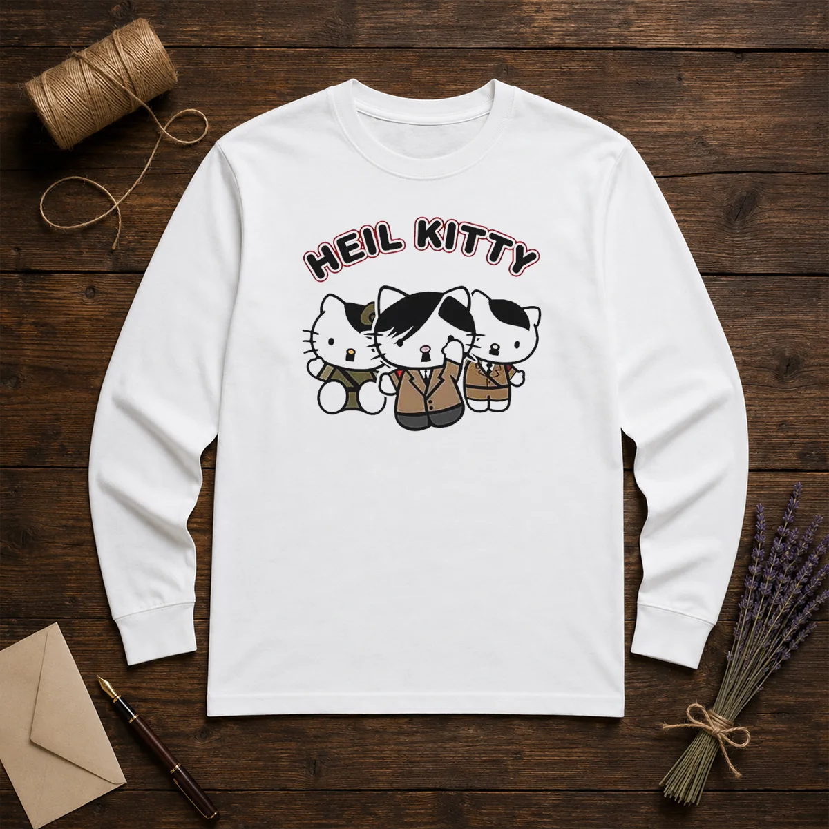 Hot Heil Kitty Parody Satire Cartoon Funny Long Sleeve Shirt with bold graphic print on a comfortable cotton blend fabric