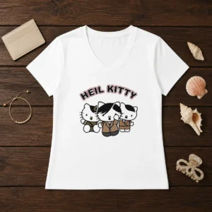 Hot Heil Kitty Parody Satire Cartoon Funny V-Neck Shirt