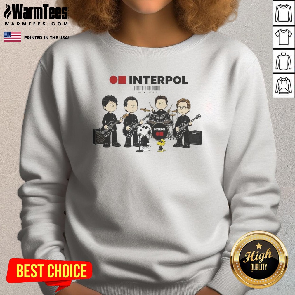Interpol Snoopy Charlie Brown Peanuts NYC Est 1997 shirt on Sweatshirt Interpol Snoopy Charlie Brown Peanuts NYC Est 1997 shirt shown as a sweatshirt preview