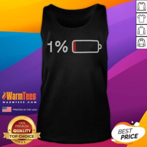 Nice Low Battery Warning tank top in black, sleeveless casual top with bold white graphic text