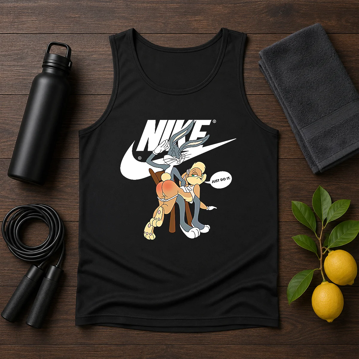 Nice Nike Bugs Bunny Spanking Lola Tank Top featuring a playful cartoon graphic on a sleeveless casual shirt