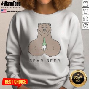 Official Bear Beer Meme sweatshirt in charcoal gray, long-sleeve crewneck with a humorous bear and beer graphic