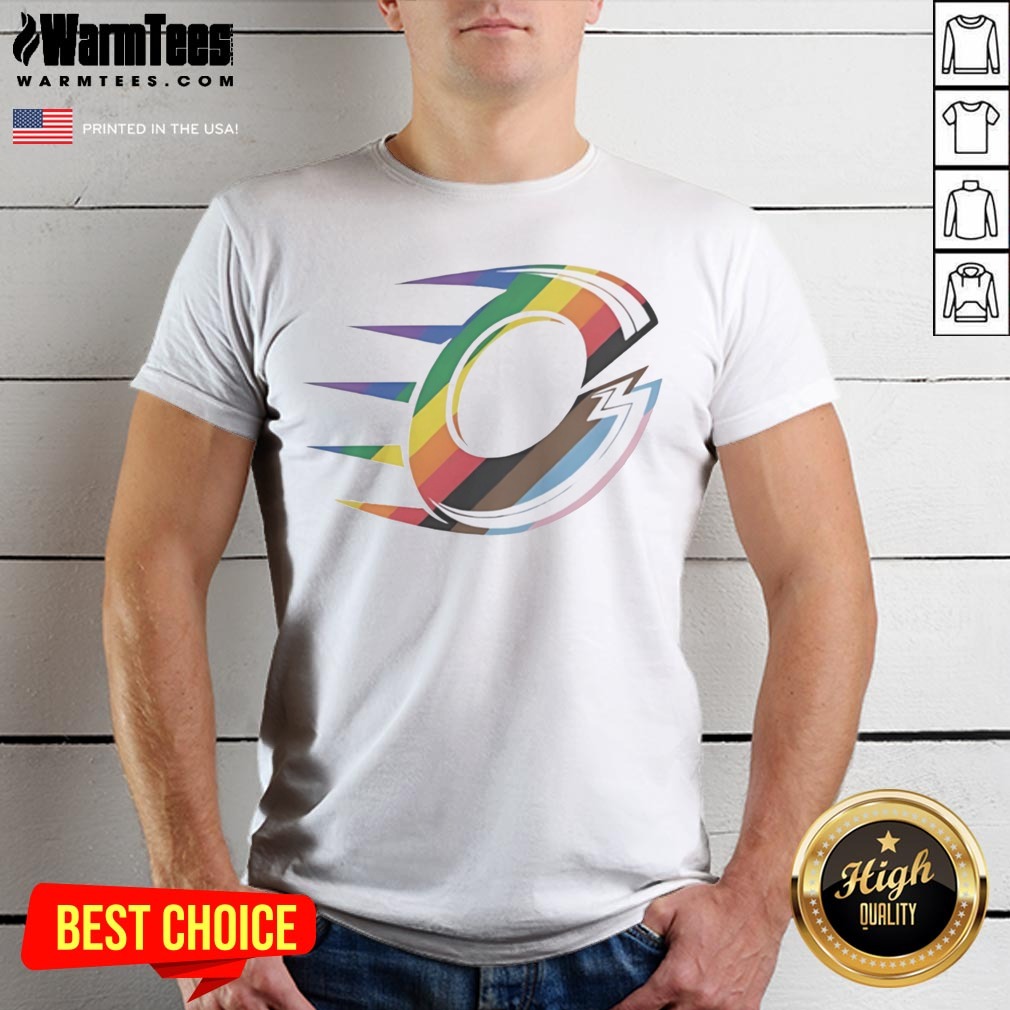 Official Ottawa Charge Rainbow LGBTQ Pride Logo PWHL Graphic Shirt on Classic Shirt Official Ottawa Charge Rainbow LGBTQ Pride Logo PWHL Graphic Shirt shown as a classic shirt preview