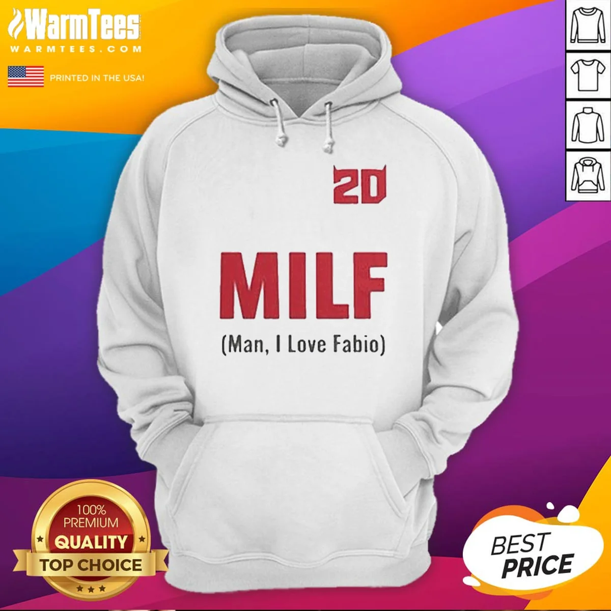 Original 20 Milf Man I Love Fabio Hoodie in black with front graphic print and adjustable drawstring hood