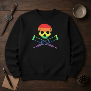 Original Rainbow Skull And Crutches Pride Symbol Disability Awareness Sweater