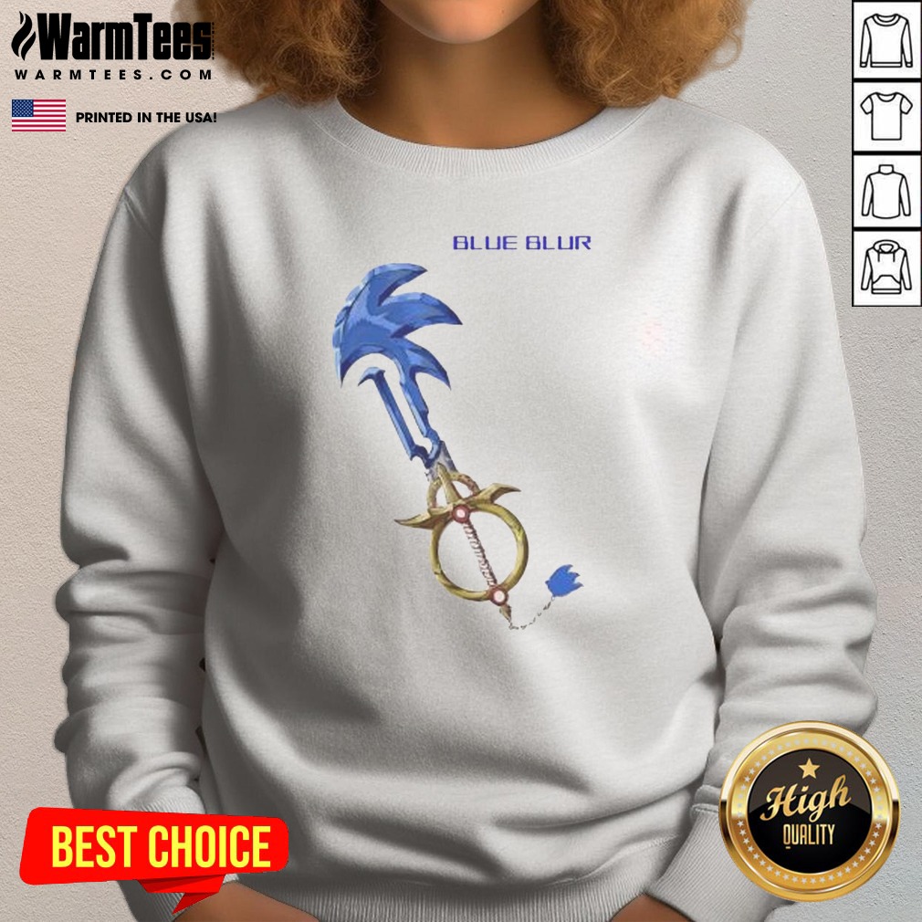 Original The Hedgehog Keyblade Blue Blur Design Sweatshirt in blue, featuring a vibrant graphic print on a comfortable crewneck sweatshirt