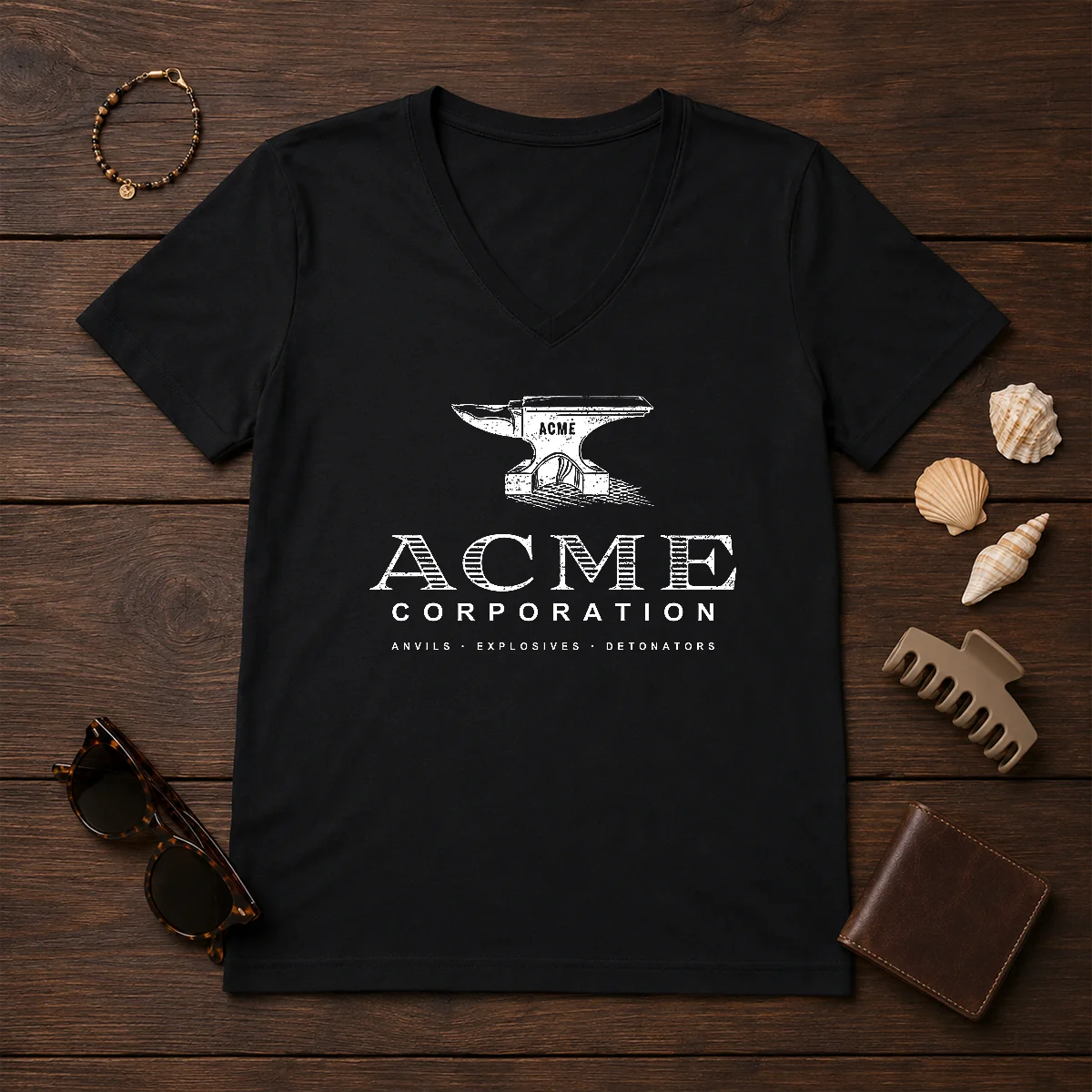 Premium ACME Corporation Anvils Explosives Detonators V-Neck Shirt Premium ACME Corporation Anvils Explosives Detonators V-Neck Shirt