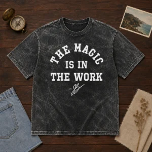 Premium Ben Stiller Jalen Brunson The Magic Is In The Work Signature washed cotton t shirt front view