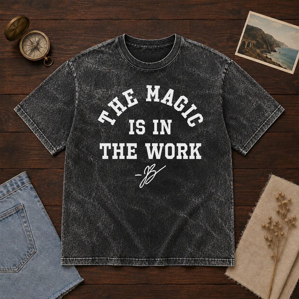 Premium Ben Stiller Jalen Brunson The Magic Is In The Work Signature washed cotton t shirt front view