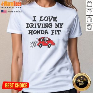 Premium Snoopy I Love Driving My Honda Fit ladies tee in white, short-sleeve casual shirt for women