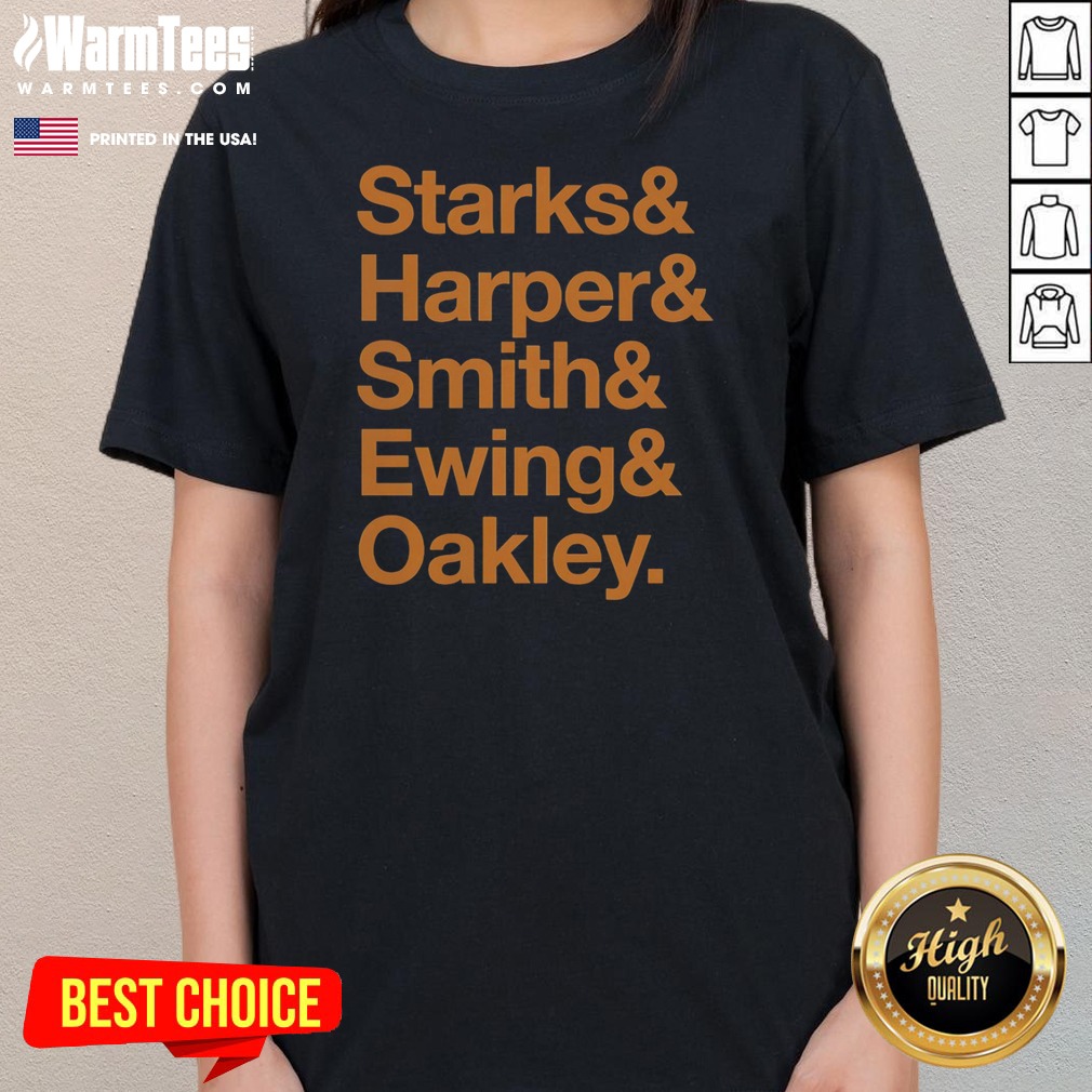 Premium Starks Harper Smith Ewing Oakley New York Knicks 1990s Basketball Roster shirt on Ladies Shirt Premium Starks Harper Smith Ewing Oakley New York Knicks 1990s Basketball Roster shirt shown as a ladies shirt preview