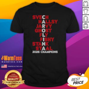 Premium Svech Hallsy Jarvy Ghost Fly Fishy Stank Staal 2026 Champions NHL shirt in black, front view