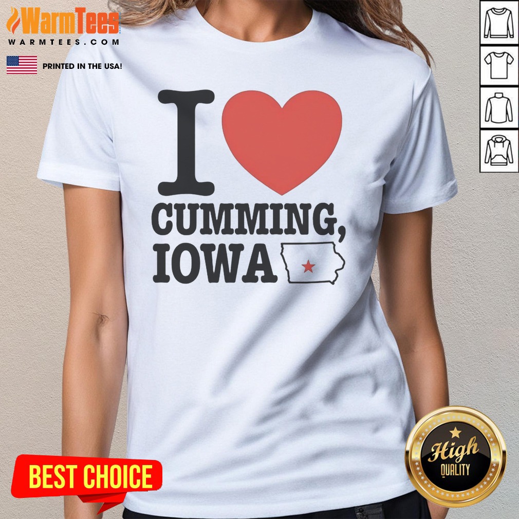 Pretty I Heart Cumming Iowa Shirt on Ladies Shirt Pretty I Heart Cumming Iowa Shirt shown as a ladies shirt preview