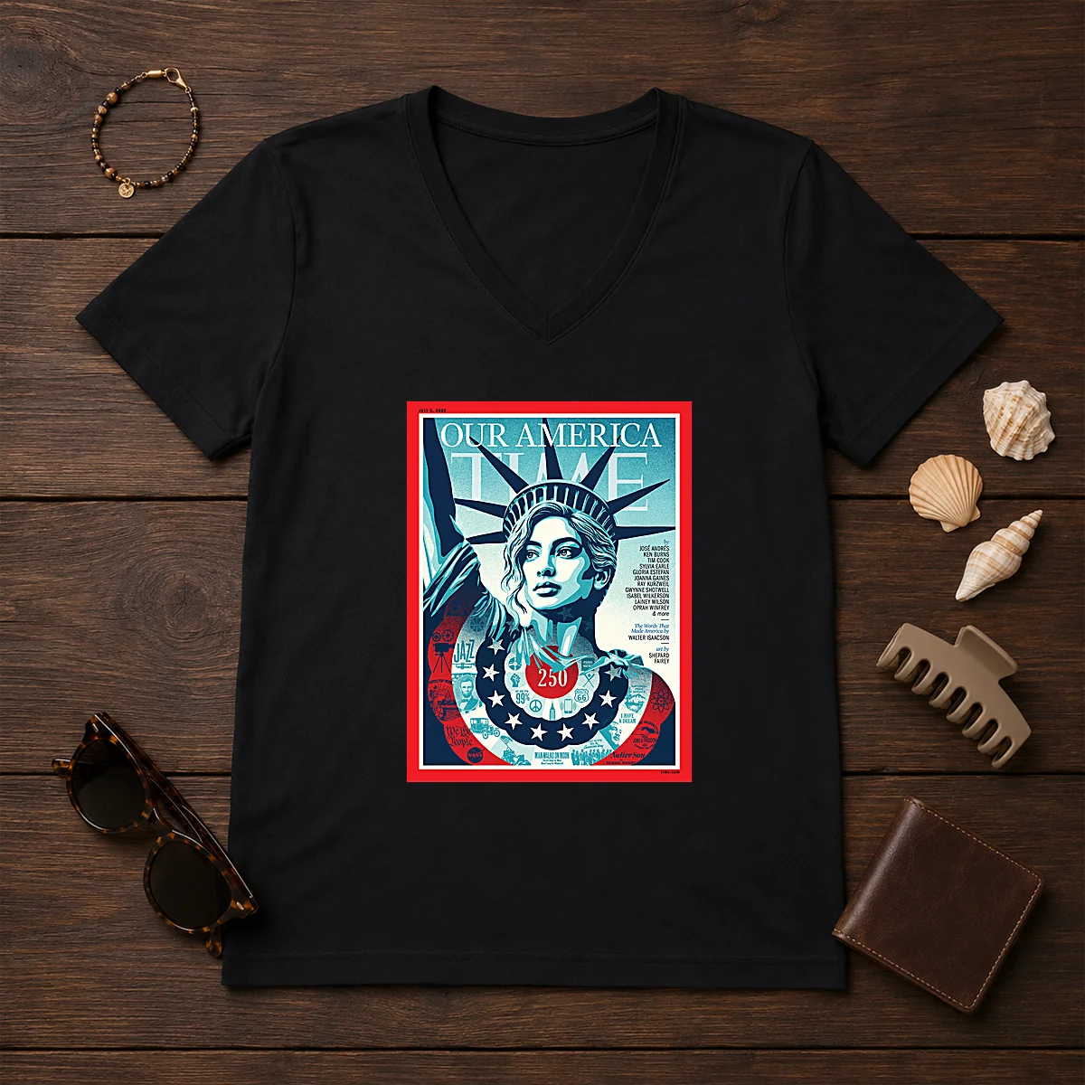 Pretty Our America Time Magazine July V-Neck Shirt Pretty Our America Time Magazine July V-Neck Shirt
