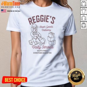 Reggie'S Fresh Goods Delivery ladies tee featuring a comfortable fit and vibrant graphic design.