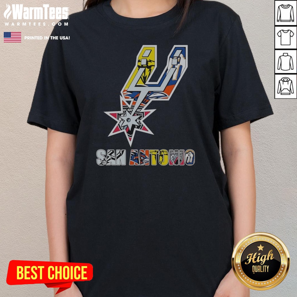 San Antonio Spurs Logos With Sports Team Shirt on Ladies Shirt San Antonio Spurs Logos With Sports Team Shirt shown as a ladies shirt preview