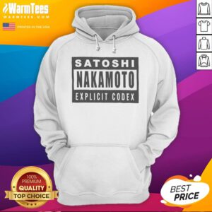 Satoshi Nakamoto Explicit Codex Bitcoin Cryptocurrency White Graphic hoodie displayed in a modern setting