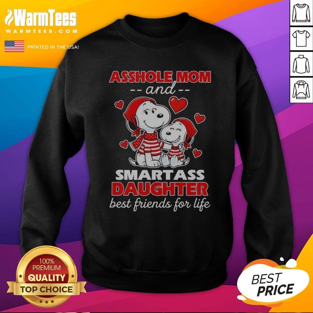 Snoopy And Peanuts Asshole Mom And Smartass Daughter Best Friends For Life Shirt on Sweatshirt Snoopy And Peanuts Asshole Mom And Smartass Daughter Best Friends For Life Shirt shown as a sweatshirt preview
