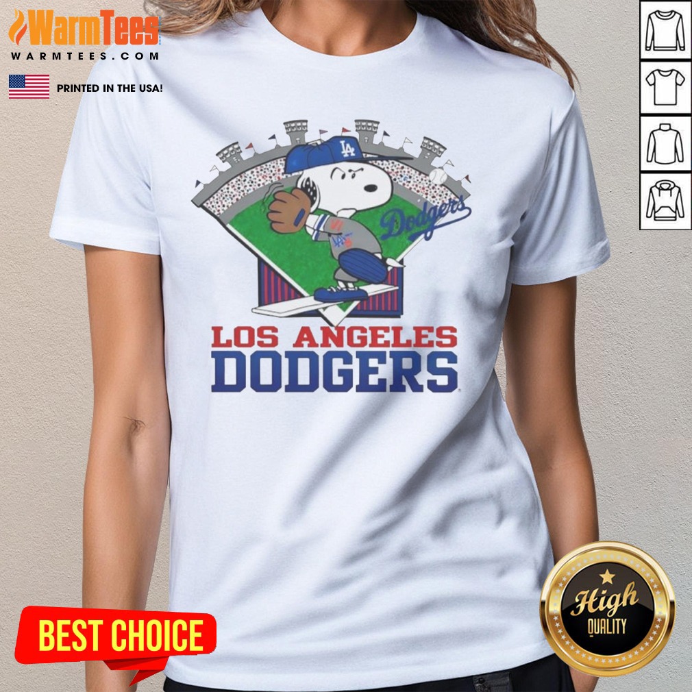 Snoopy Los Angeles Dodgers MLB Stadium Shirt on Ladies Shirt Snoopy Los Angeles Dodgers MLB Stadium Shirt shown as a ladies shirt preview