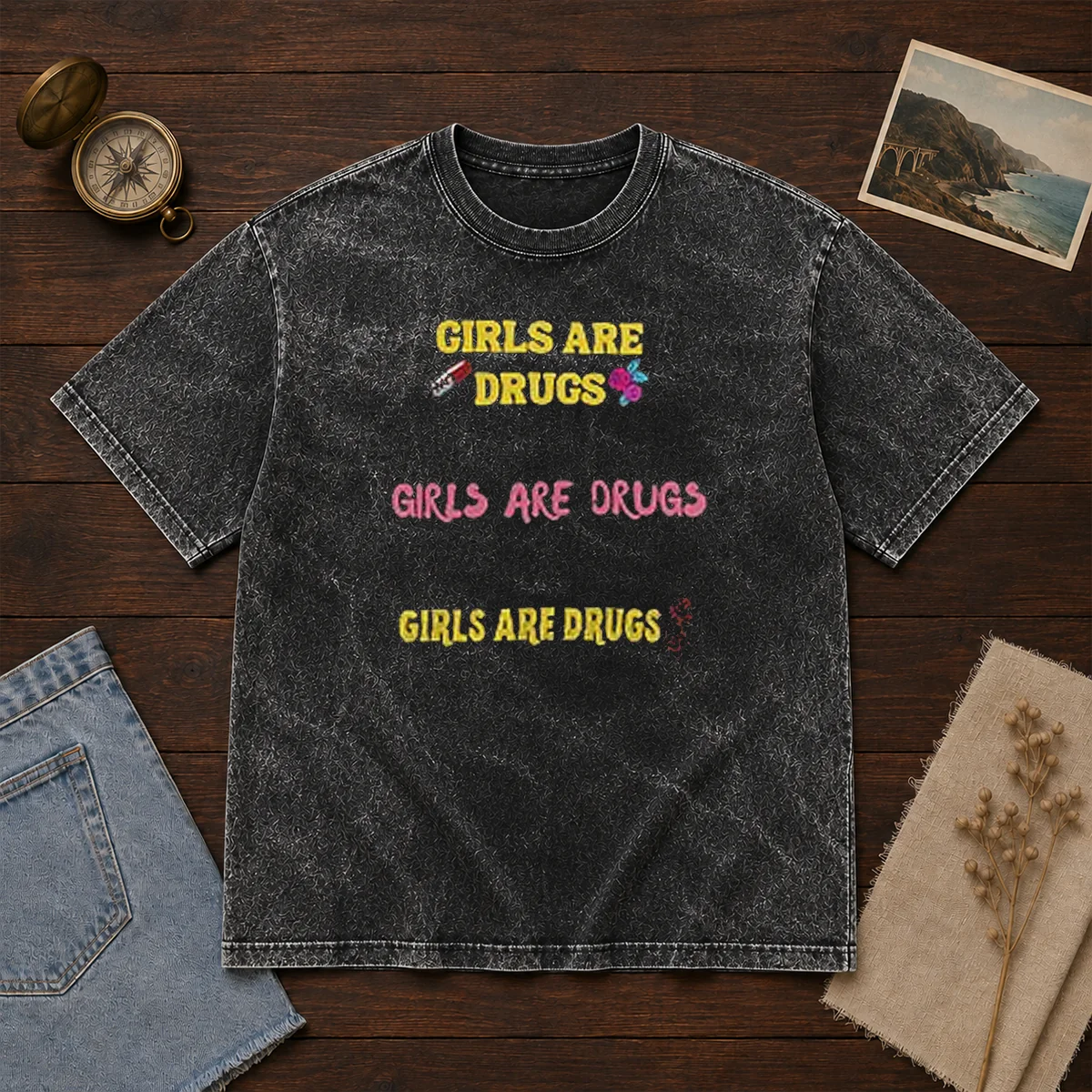 Top Girls Are Drugs Sticker Set T Shirt Premium Oversized Washed T-Shirt