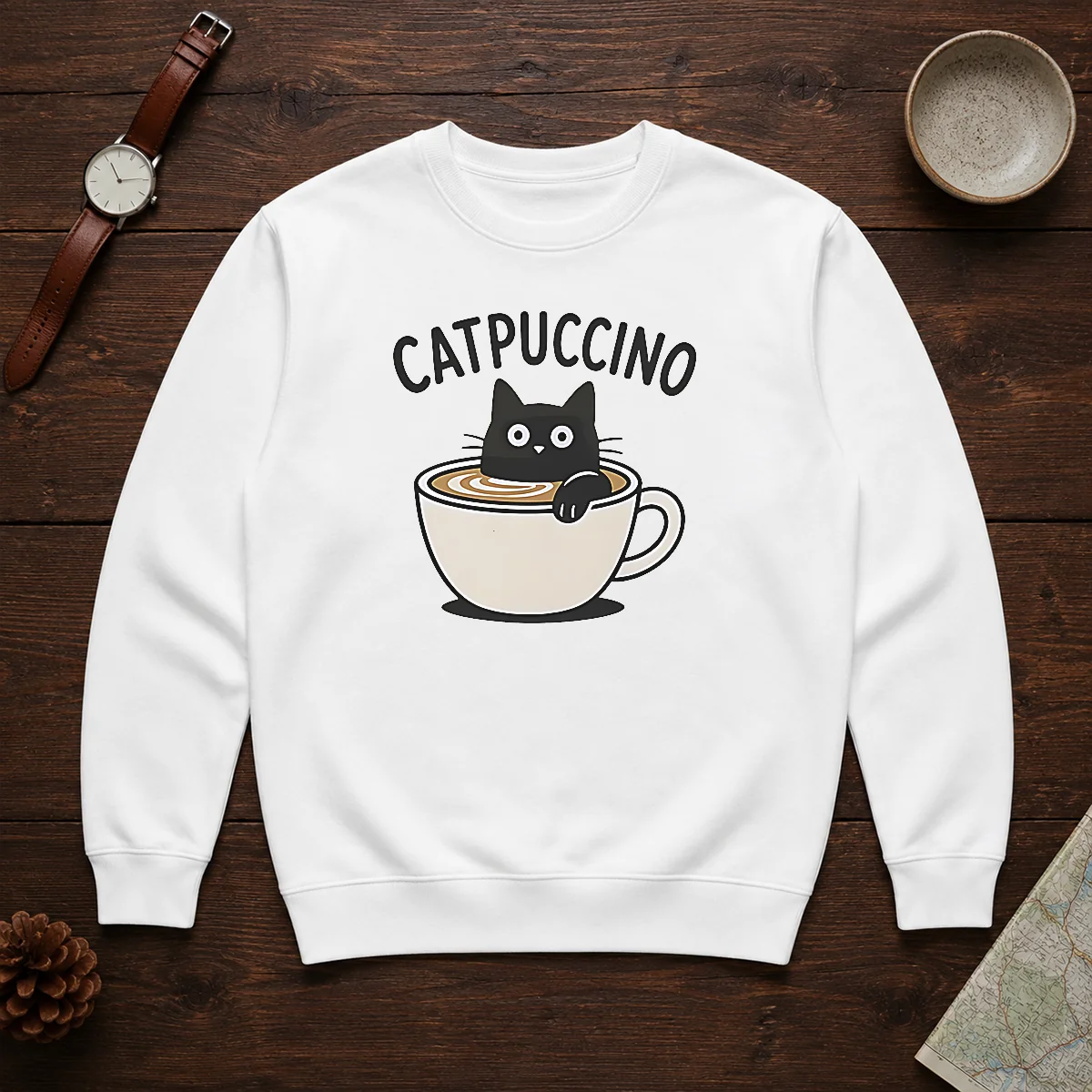 Awesome Catpuccino Black Cat In A Coffee Cup Cappuccino Sweater