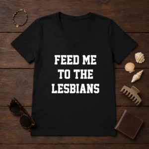 Awesome Feed Me To The Lesbians Lesbian Slogan V-Neck Shirt
