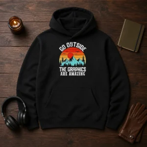 Awesome Go Outside The Graphics Are Amazing Retro Mountain Sunset Hoodie