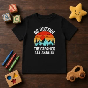 Awesome Go Outside The Graphics Are Amazing Retro Mountain Sunset Kids T-Shirt