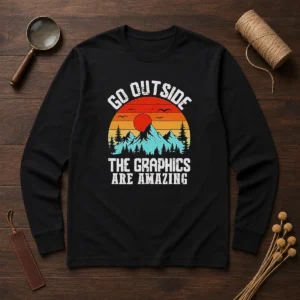 Awesome Go Outside The Graphics Are Amazing Retro Mountain Sunset Long Sleeve Shirt